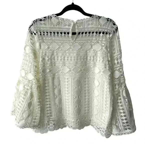 ELLISON Ivory Cream Boho Lace Crochet Bell Sleeve Top Women's Size Large - Picture 3 of 7